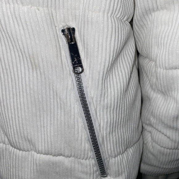 Sam Edelman Puff Jacket White Corduroy Hood Drawcord Pockets Lined Size M - Picture 2 of 9